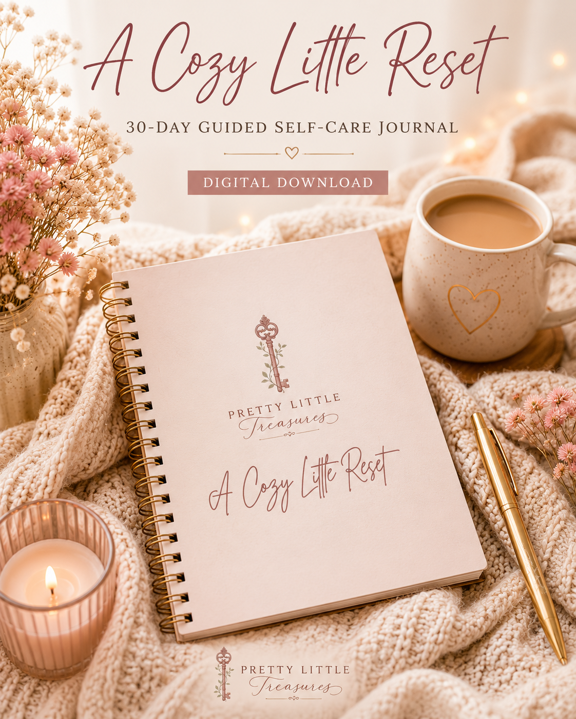 A Cozy Little Reset | 30-Day Guided Self-Care Journal | Printable PDF