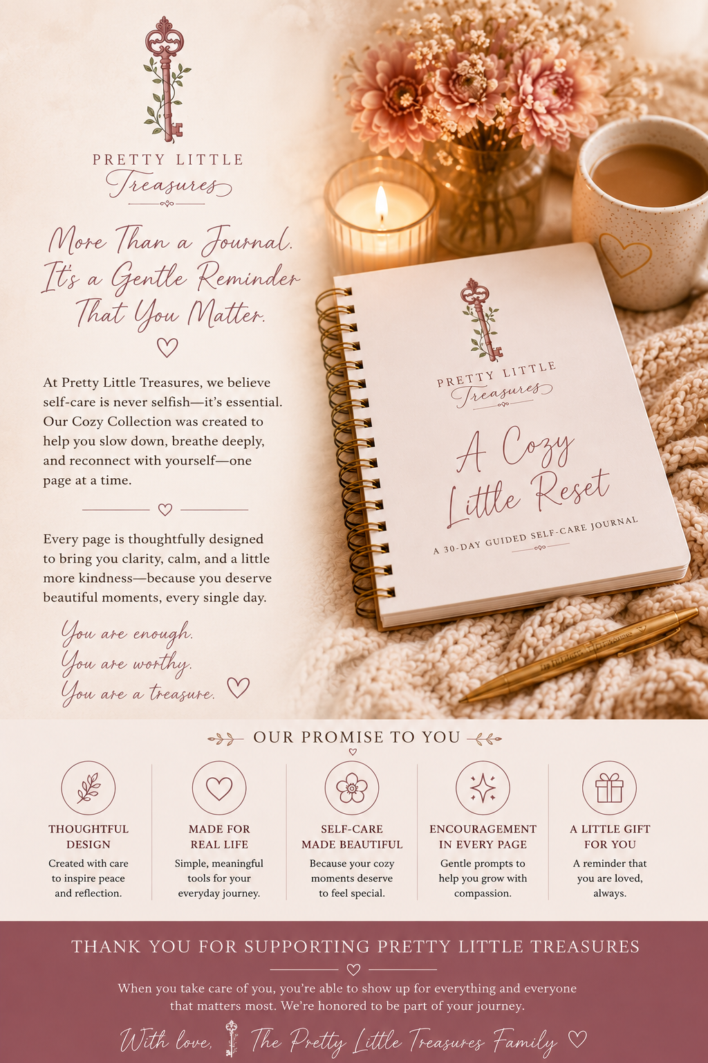 A Cozy Little Reset | 30-Day Guided Self-Care Journal | Printable PDF