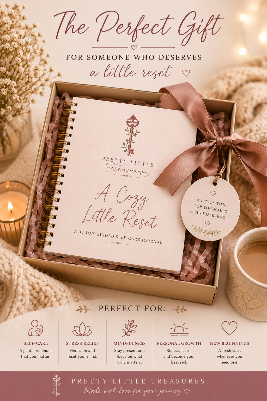 A Cozy Little Reset | 30-Day Guided Self-Care Journal | Printable PDF