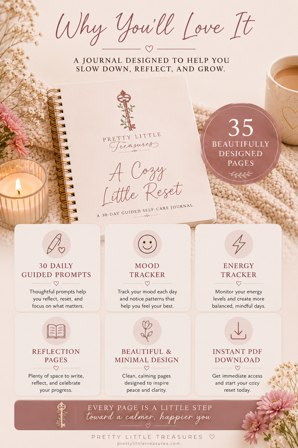 A Cozy Little Reset | 30-Day Guided Self-Care Journal | Printable PDF